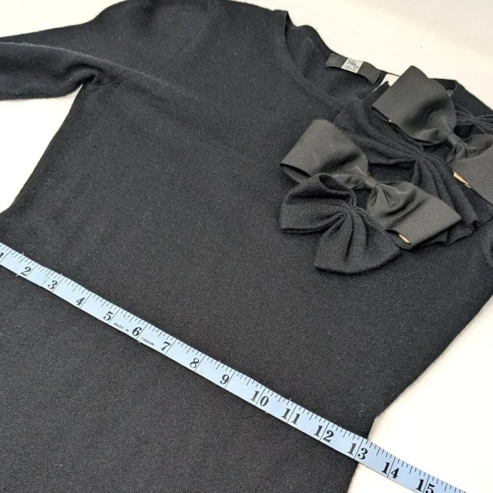 Cashmere Silk Sweater Womens Small Black with Bows Rosette Saks Fifth Ave - Picture 12 of 16